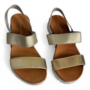 Django Juliette Lellie DJ Gold Elastic Strap Sandals Size Women 37 US 6.5 Flats